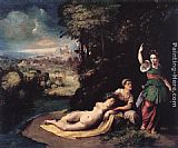 Dosso Dossi Canvas Paintings - Diana and Calisto